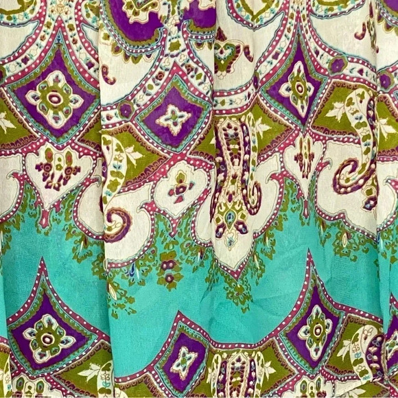 NICOLE Millar 6 Small Top Shirt Green Paisley Short Sleeve Round Neck Keyhole - Picture 2 of 6